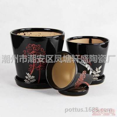 【廠(chǎng)家直銷(xiāo)室內(nèi)桌面臺(tái)上陽(yáng)臺(tái)辦公桌套三陶瓷花盆-001印花黑】潮州市潮安區(qū)鳳塘軒盛陶瓷廠(chǎng) - 產(chǎn)品庫(kù)